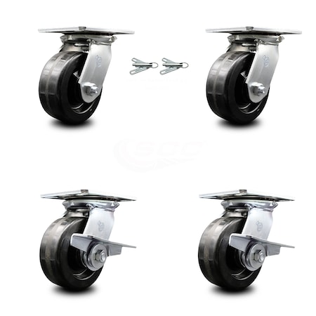 Service Caster 5 Inch Phenolic Swivel Caster Swivel Locks 2 Brakes, 2PK SCC-35S520-PHR-BSL-2-SLB-2